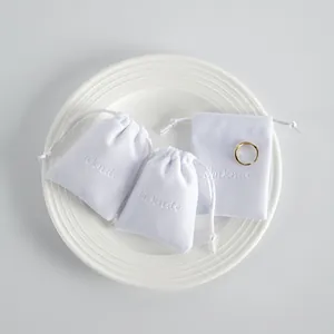 Sacchetto Bianco in Peluche con Coulisse Morbida Custodia per Gioielli Piccola Borsa Regalo per Orecchini Anelli Organizzatore per Gioielli Logo Vinknde