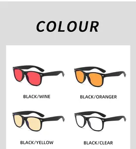 Men's retro gaming glasses with anti-blue light lenses in red, orange, yellow, and clear options