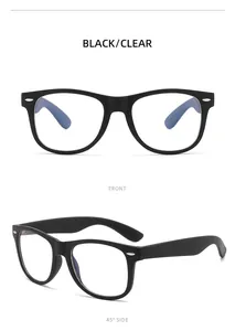 Front and side views of retro black frame men's fashion anti-blue light glasses