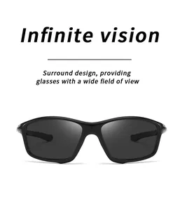 Detailed view of matte black sports sunglasses featuring an infinite wide vision design.