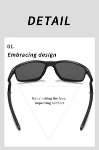 Detail view of black sports polarized sunglasses with comfortable embracing design.