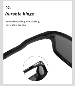 Close-up detail showing the durable and smooth hinge of black polarized sports sunglasses.