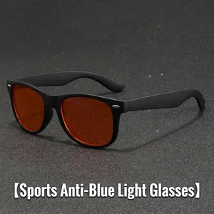 Retro men's gaming glasses with black frame and amber anti-blue light lenses