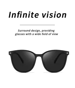 Black polarized sunglasses featuring a surround design for a wide field of view in outdoors.