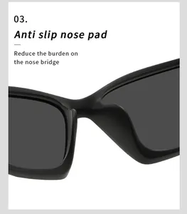 Close-up detail of matte black polarized sunglasses bridge and anti-slip nose pads.