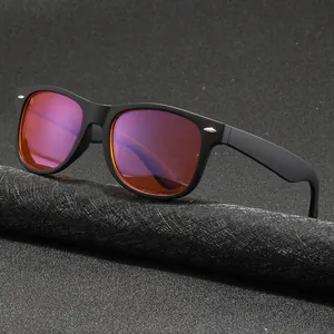 Men's stylish retro square anti-blue light sunglasses with orange lenses and UV protection