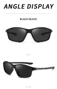 Detailed multi-angle views of polarized black sports sunglasses for outdoor use