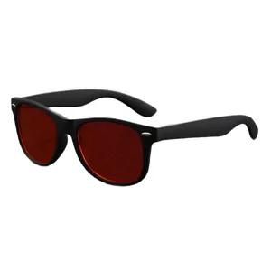 Retro men's black frame sunglasses with red lenses for UV protection and gaming.