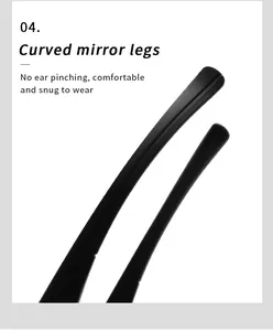 Detailed macro view of the ergonomic curved mirror legs on black sports sunglasses