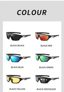 Color chart of polarized sports sunglasses showing various lens finishes for men.
