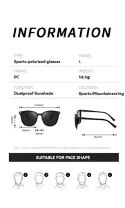 Detailed dimensions and technical specifications for sports polarized sunglasses.