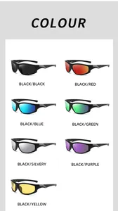 Seven color options for sports wrap-around sunglasses with UV400 protection