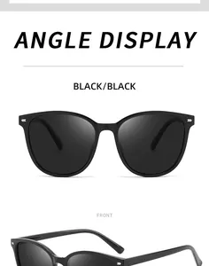 Detailed view of black photochromic polarized sunglasses from multiple angles display