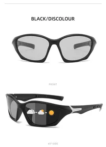 Macro view of polarized sports sunglasses showing the photochromic lens transition