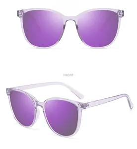Detailed views showing the front and side angles of purple polarized sunglasses