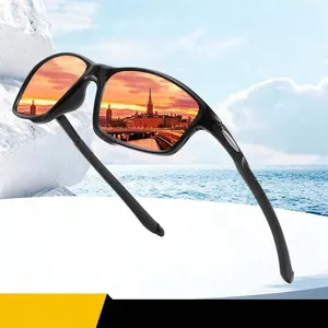 Polarized sports sunglasses with orange lenses for outdoor driving and UV protection