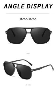 Détails de lunettes de soleil polarisées rétro noires de face et à 45 degrés