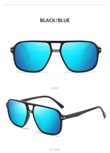 Vues de face et de côté à 45 degrés de lunettes de soleil noires à verres bleus