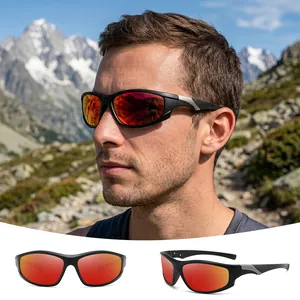 Outdoor sports sunglasses with red mirrored lenses and UV protection for cycling