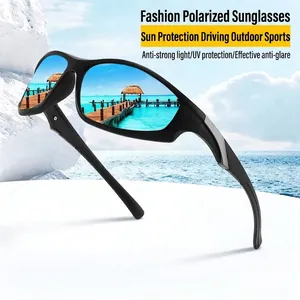Polarized sports sunglasses with blue mirrored lenses for cycling and fishing