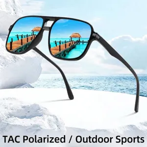 Lunettes de soleil polarisées rétro à monture carrée avec verres miroirs bleus