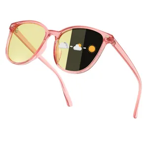 Pink photochromic polarized sunglasses for sports and cycling with light-sensitive lenses