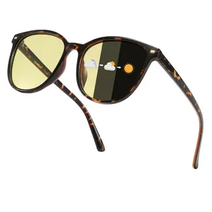 Photochromic polarized sunglasses with stylish tortoise shell frame and yellow lenses