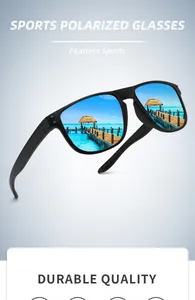 Detail of polarized sports sunglasses with blue mirrored lenses and rivet accents.