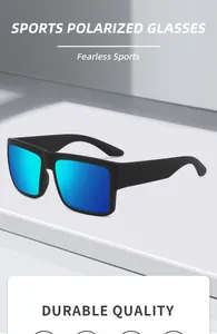 Detailed view of blue mirrored sports polarized sunglasses with durable matte black frame
