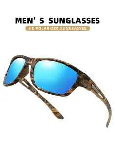 Polarisierte Sport-Sonnenbrille für Herren mit Camo-Rahmen und blauen Spiegelgläsern