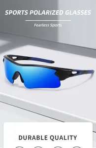 Professional blue polarized sports sunglasses for outdoor cycling and athletics.