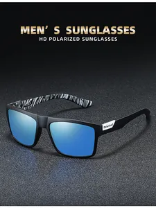 Detail view of polarized men's sunglasses with blue mirrored lenses and zebra-print temples