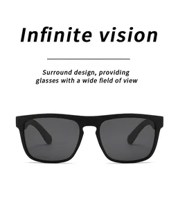 Detail of black polarized sports sunglasses featuring a wide field of view surround design.