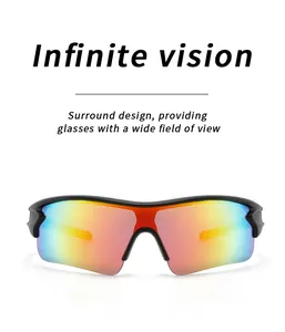 Detail of sports cycling sunglasses with wide-angle iridescent lenses