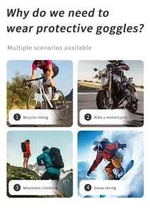 Vista dettagliata degli occhiali usati per ciclismo, motociclismo, scalata e sci.