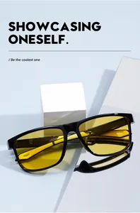 Close-up of square polarized cycling sunglasses with yellow lenses and black frame
