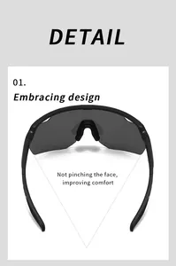 Close-up detail view of black sports sunglasses with a comfortable embracing design.