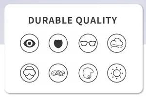 Grafische Symbole zeigen langlebige Qualität und Merkmale für Sport-Polarisationsbrillen