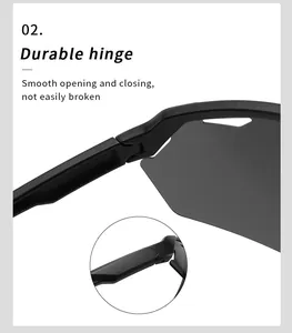 A detailed macro view showcasing the durable hinge design of outdoor sports sunglasses