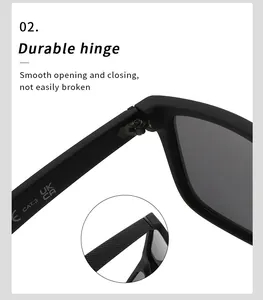 Close-up macro view showing the durable hinge of black matte polarized sunglasses.