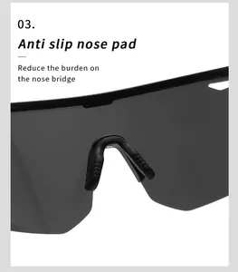 Close-up of anti-slip rubber nose pad on cycling sports sunglasses for comfort