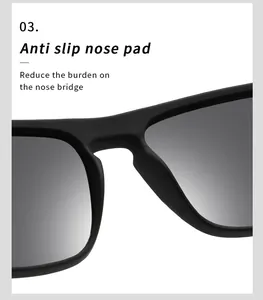 Detail of anti-slip nose pads on polarized sports sunglasses for better comfort.