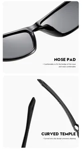 Detail view of comfortable nose pads and curved temples on black polarized sunglasses
