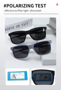 Close-up detail showing the polarization test effect for square matte frame sunglasses