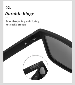Detailed close-up showing the durable metal hinge of men's polarized square sunglasses.