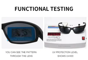 Detailed functional testing showing UV400 protection and polarized lens effect for sunglasses