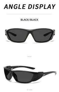 Front and 45-degree side views of black polarized sports cycling sunglasses