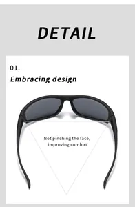 Close-up of black polarized sports sunglasses showing the comfortable embracing design