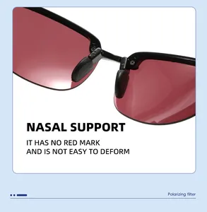 Close-up detail of soft nasal support pads on polarized red lens fishing sunglasses
