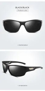 Detailed views of black polarized sports sunglasses for outdoor cycling activities.